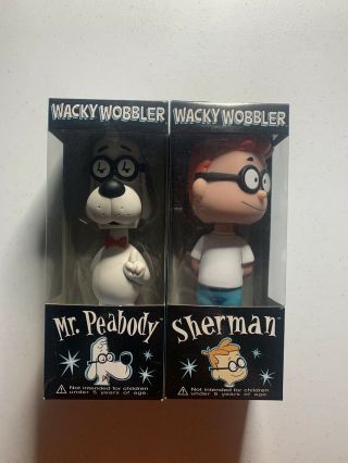 2002 Funko Wacky Wobbler Mr.  Peabody And Sherman Bobblehead Set Of 2