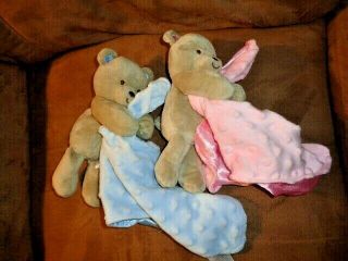 Security Blanket Bear Pink & Blue Twin Minky Dot Rattle Carters Baby Plush Teddy