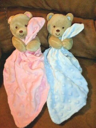 Security Blanket BEAR Pink & Blue Twin Minky Dot Rattle Carters Baby Plush Teddy 2