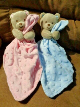 Security Blanket BEAR Pink & Blue Twin Minky Dot Rattle Carters Baby Plush Teddy 3