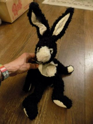 Vtg Russ Htf Licorice Easter Plush Black Bunny Rabbit 16 " Bendy Ears & Curly Fur