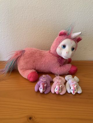 Pony Surprise Pink Starburst Unicorn Mom Plush Pony & 3 Girl Baby Ponies