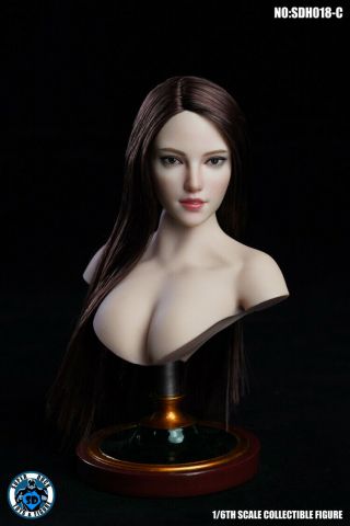 Duck 1/6 Pale Straight Hair Beauty Female Head Carving Fit 12  Phicen Dol