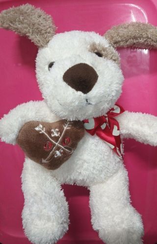 Dan Dee Cream Puppy Dog Plush 10 " Stuffed Animal Heart Bow Security Lovey Toy