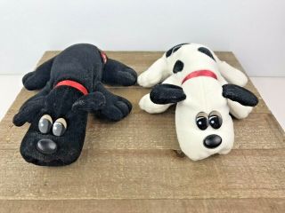 Vintage TWO 1980s Tonka Pound Puppies Newborn 8 inches Black and White 2