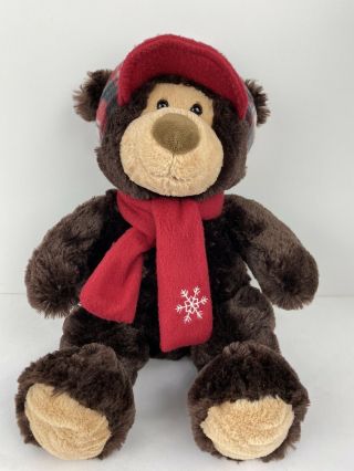 Teddy Bear Plush Hugfun International W/ Plaid Hat Red Scarf Smoke 18 " Tall
