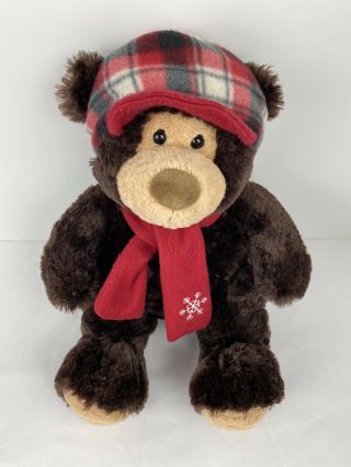 Teddy Bear Plush Hugfun International W/ Plaid Hat Red Scarf Smoke 18 