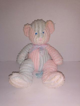 Russ Berrie Baby Pastel Striped Twiddles Teddy Bear Plush Rattle 8 " Tall