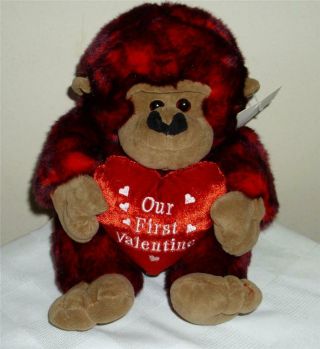 Dan Dee Our First Valentine Plush Red Black Gorilla Monkey Stuffed Pillow Heart