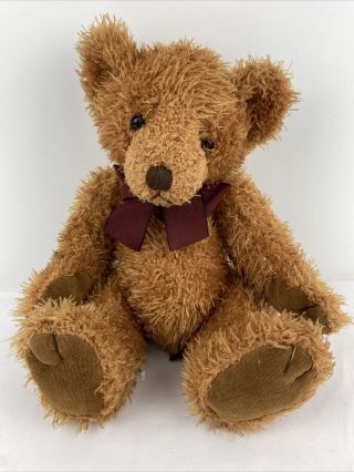 Russ Berrie Harrison Brown Furry Stuffed Plush Toy Teddy Bear 14 " Tall With Bow
