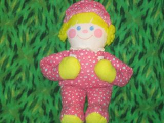 Vtg 1984 Fisher Price 12 " Plush Crib Friends Girl Pink Rag Doll Rattle Squeaker