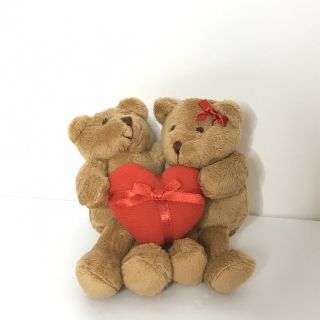 Russ Bears Plush Stuffed Animal Couple Heart Valentines Day 5 " Tall Hugging