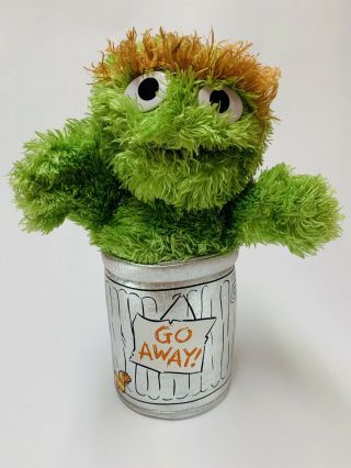 Sesame Street Oscar The Grouch Plush In Trash Can Approx 10” Stuffed Animal 2015