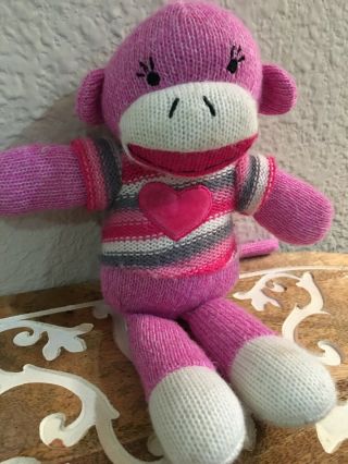 Dan Dee Collectibles Plush Stuffed Pink Heart Sock Monkey Toy Animal B6