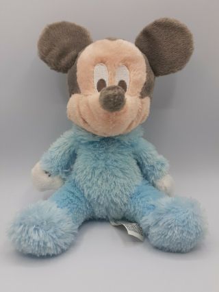 Disney Parks Mickey Mouse Baby Babies Blue Chime Bell Rattle Plush 9 "
