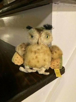 Vintage German Steiff Mohair 4 " Owl " Wittie " 4314 Button Id No Name Tag