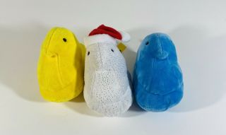 Peeps Chick Stuffed Plush Animals 5” Yellow Christmas Blue Easter Santa Hat Toy