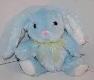 Dan Dee Blue White Plush Easter Bunny Rabbit 6 " Sits Stuffed Animal Soft Toy Bow