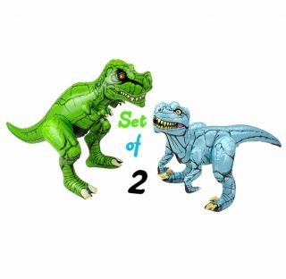 (set Of 2) 24 " T - Rex & Raptor Dinosaur Inflatable Blow Up Toy Party Decoration