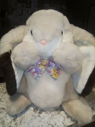 Chrisha Playful Plush Easter Bunny Floppy Big Ears Cream White Brown & Bow 1988