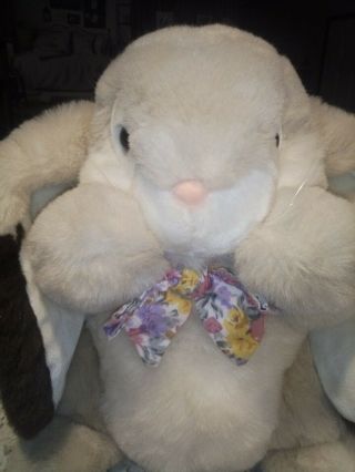 Chrisha Playful Plush Easter Bunny Floppy Big Ears Cream White Brown & Bow 1988 2