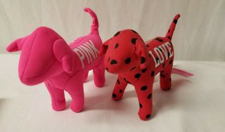 2 Pink Victoria Secret Plush Dog Pink Red With Black Polka Dot Small Love 1986
