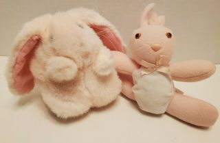 Vtg Easter Pink White Bunny Rabbit Plush Doll Gibson 80s Stuffed