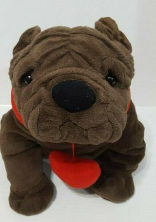 Dan dee bulldog puppy plush stuffed animal brown wrinkle dog red collar sharpei 2