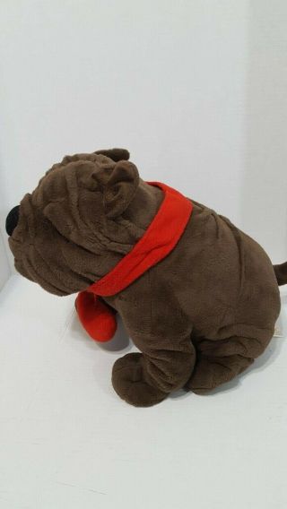 Dan dee bulldog puppy plush stuffed animal brown wrinkle dog red collar sharpei 3