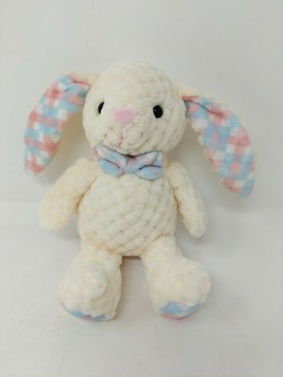 Kellytoy Plush Quilted White Bunny Rabbit Pastel Blue Pink Ears Vtg Bow Tie