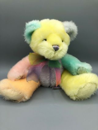 First & Main Sorbet Teddy Bear Plush Pastel Rainbow Bow Lace Item 1624 Easter