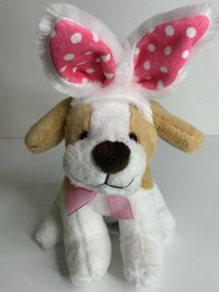 Dan Dee Dog With Polka Dotted Easter Bunny Ears Plush Stuffed Animal