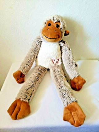 Dan Dee Hanging Monkey Plush Stuffed Animal Red Hearts Brown Grey White Tummy