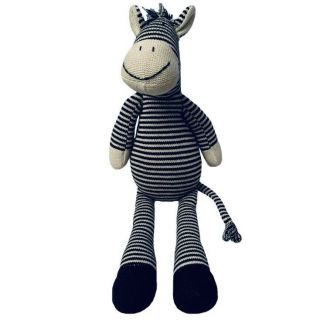 Pier One Imports Black Cream Striped Zebra Cotton Knit Stuffed Animal Plush 22 "