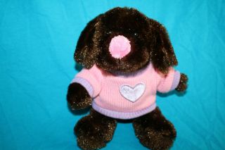 Dan Dee Puppy Dog 8 " Dark Brown Plush Pink Heart Sweater Nose Stuffed Toy 2010