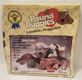 Nib Vtg 1985 Pound Puppies Sewing Craft Kit Millcraft Build Your Own Dog Gray