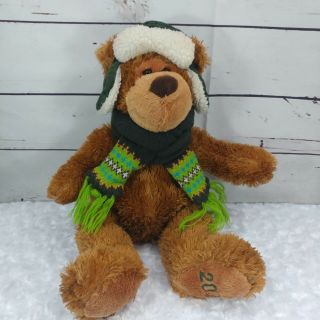 Mary Meyer Teddy Bear Plush Stuffed Animal Wearing Green Hat Scarf 2008 11.  5 "