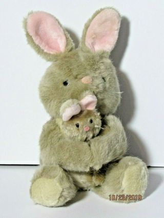 Vintage Dakin Bunny Rabbit Mom & Baby Pink Ears Nose Plush 13 " Stuffed Animal