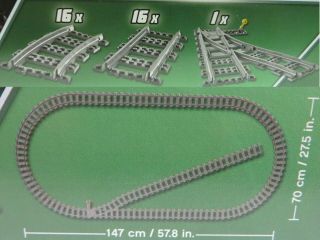 Lego Eisenbahn Schienenkreis 16 Gerade 16 Gebogene 1 Weiche Unbespielt 60198