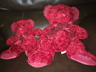 Russ Berrie Rosetta Teddy Bear 10 " 4916 And 14 " 4917 Sparkly Ruby Red Plush