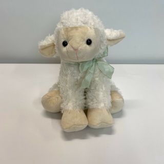 Hobby Lobby Plush Baby Cream Lamb Sheep Gingham Green Bow Stuffed Animal