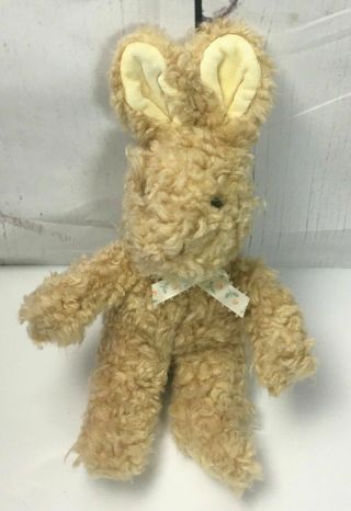 1993 Gund Tan & Yellow Curly Hair Easter Bunny Rabbit 7 " Sitting With Ribbon