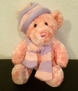Cute 12 " Dan Dee Collector’s Choice Pink Winter Bear Scarf Hat Fuzzy Girl