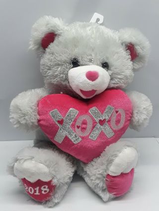 Dan Dee Plush Teddy Bear Stuffed Pink White Sweetheart Xoxo Silver 2018 17 "