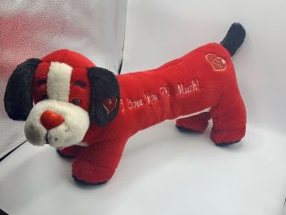 Red Stuffed Puppy Dog " I Love You This Much " Dandee Brand - Animal 24 " Plush