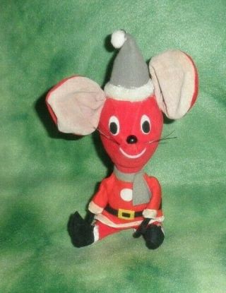 Vintage 1960s,  R.  Dakin Dream Pets,  Red Christmas Mouse W/ Santa Hat