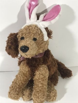 Dan Dee Collectors Choice Black & Tan Plush Dog W Pink Easter Bunny Rabbit Ears