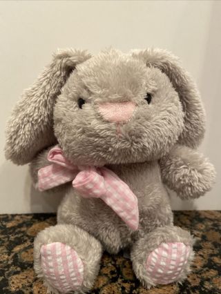 2019 Animal Adventure Pink Gingham Gray Bunny Rabbit Plush Toy 9 "