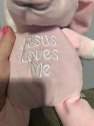 Dan Dee Pink Bunny Rabbit Sings Jesus Loves Me Stitched Eyes Chest 2