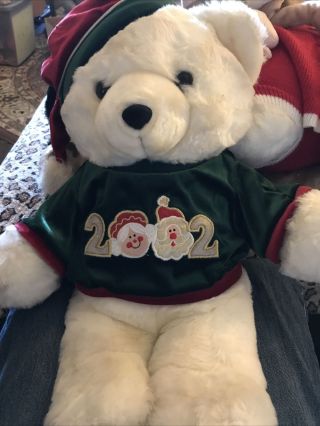 Christmas Teddy Bear Dan Dee 2002 White Stuffed Plush Santa Holiday